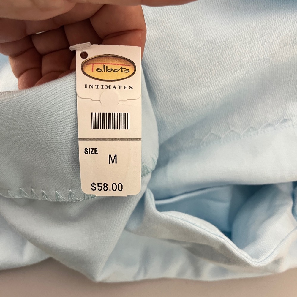 Talbots Robe Women Medium Light Blue Cotton French Terry Blanket Stitch Long NWT - Picture 6 of 7